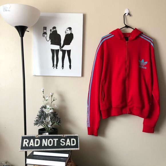 adidas Other - Adidas Originals Vintage Red Hoodie w/Trefoil Logo